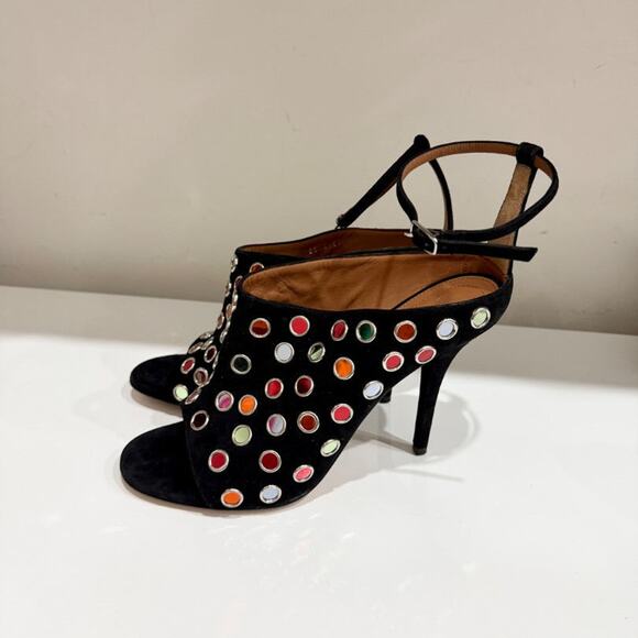 Givenchy Suede & Colorful Mirror Embellishment Mules Heels Black Women's EU 40 - Picture 1 of 6